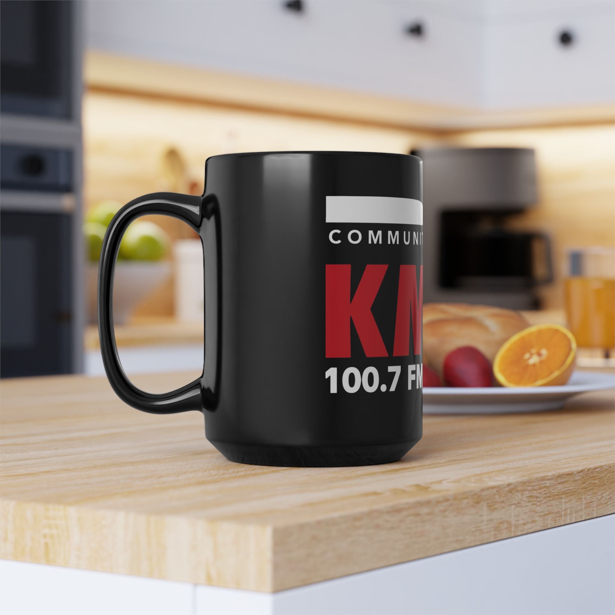 Radio Station Logo Mug — KMUZ 100.7 / 88.5 FM Black 15oz Coffee Mug