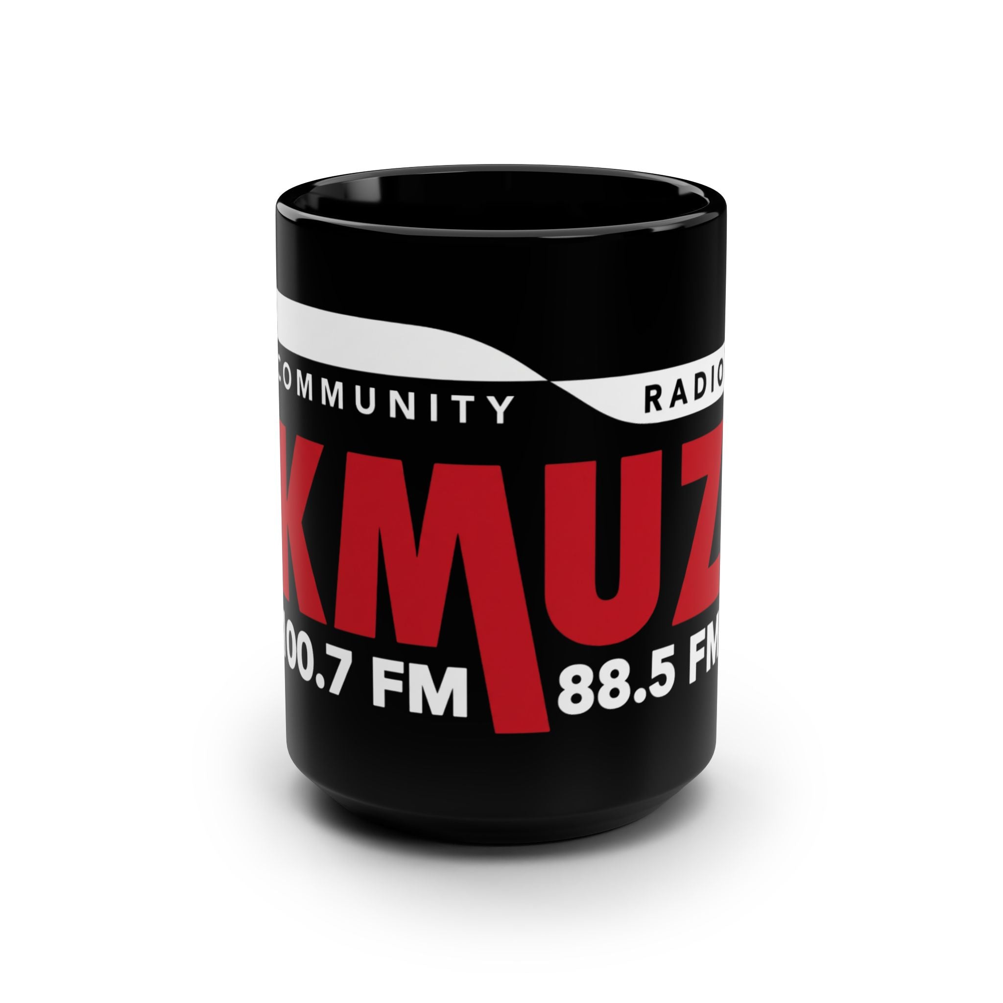 Radio Station Logo Mug — KMUZ 100.7 / 88.5 FM Black 15oz Coffee Mug